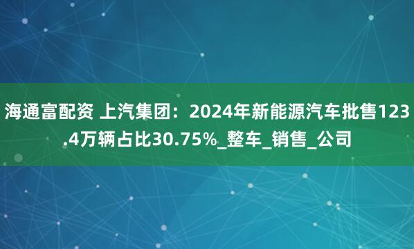 海通富配资 上汽集团：2024年新能源汽车批售123.4万辆占比30.75%_整车_销售_公司